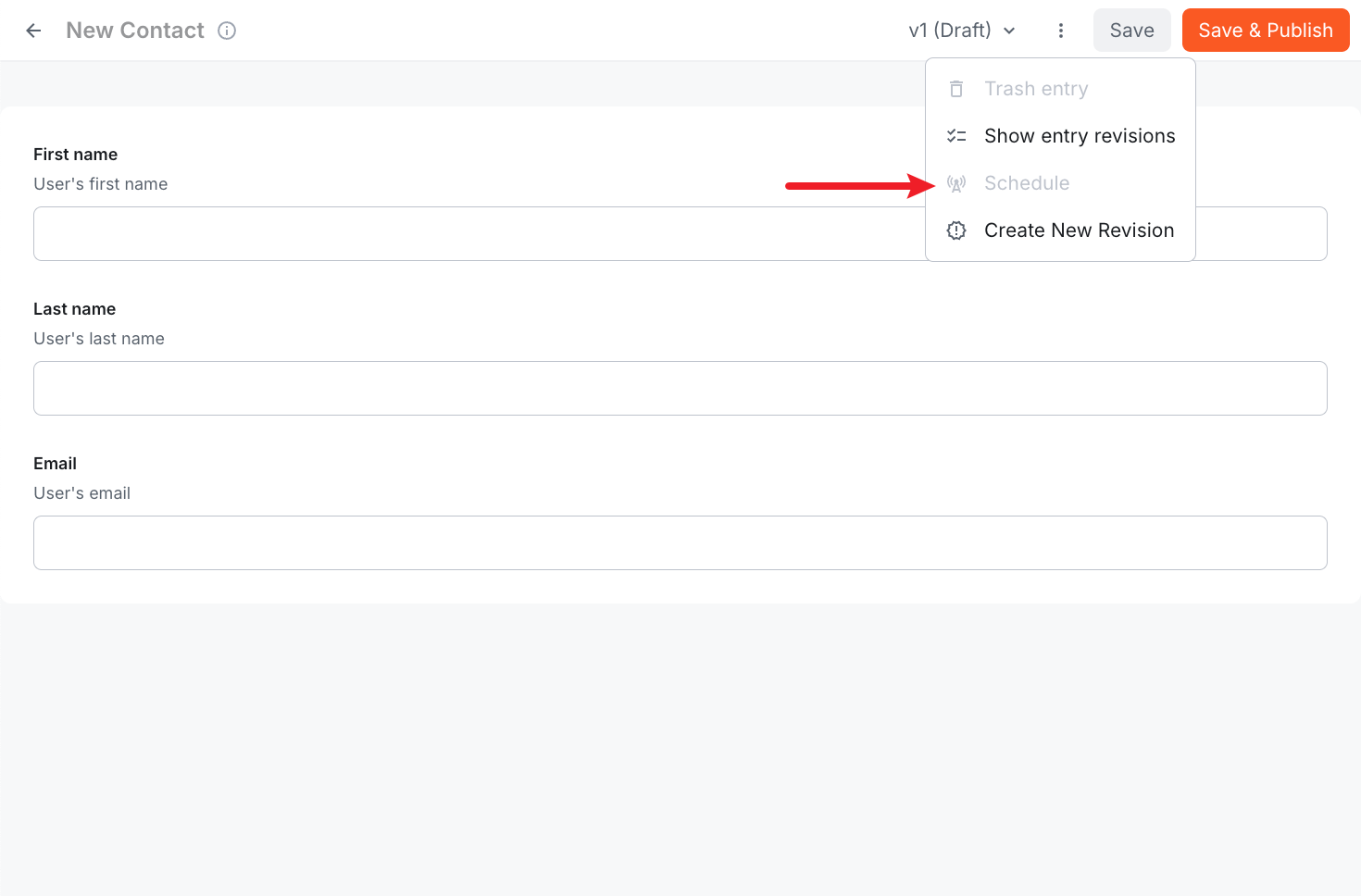 Schedule entry option in the three-dot menu